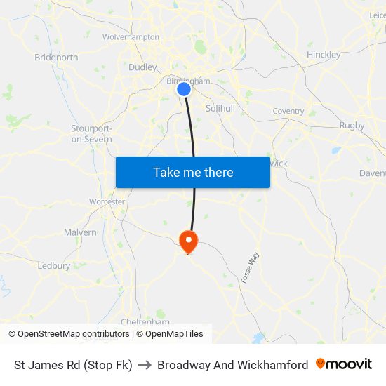 St James Rd (Stop Fk) to Broadway And Wickhamford map