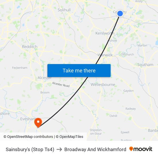 Sainsbury's (Stop Ts4) to Broadway And Wickhamford map