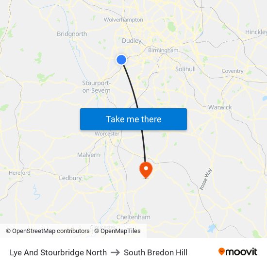 Lye And Stourbridge North to South Bredon Hill map