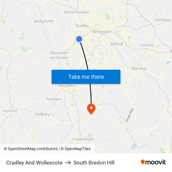 Cradley And Wollescote to South Bredon Hill map