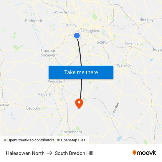 Halesowen North to South Bredon Hill map