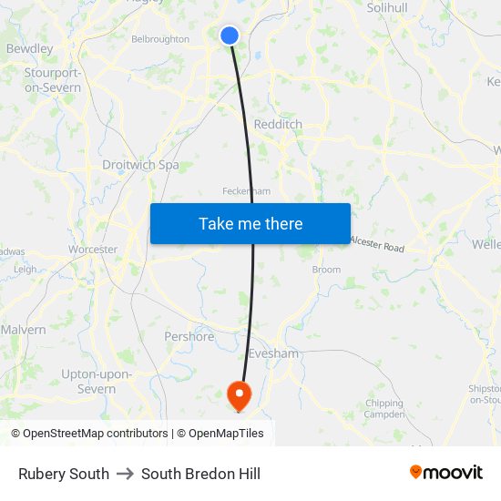 Rubery South to South Bredon Hill map