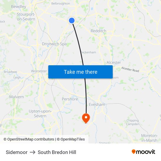 Sidemoor to South Bredon Hill map