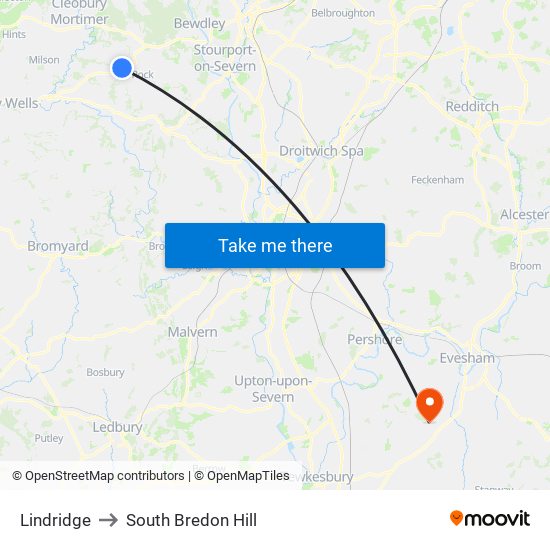 Lindridge to South Bredon Hill map