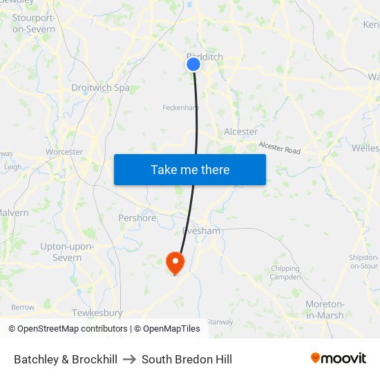 Batchley & Brockhill to South Bredon Hill map