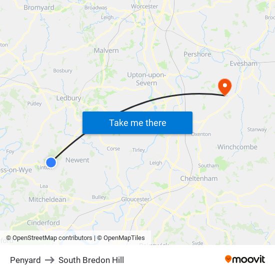 Penyard to South Bredon Hill map