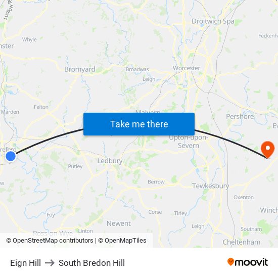 Eign Hill to South Bredon Hill map