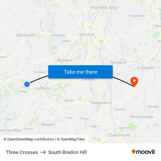 Three Crosses to South Bredon Hill map