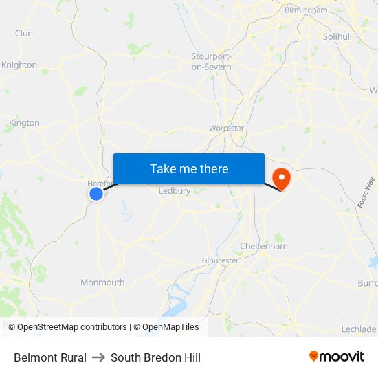 Belmont Rural to South Bredon Hill map