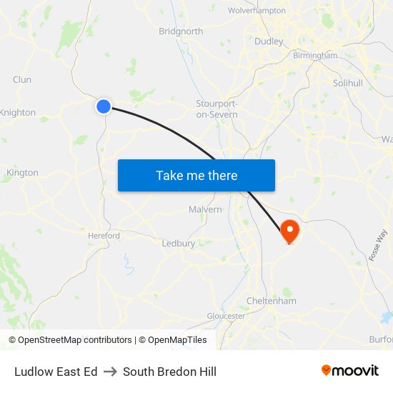 Ludlow East Ed to South Bredon Hill map