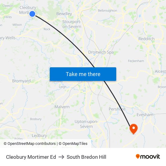 Cleobury Mortimer Ed to South Bredon Hill map