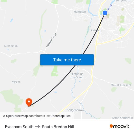 Evesham South to South Bredon Hill map