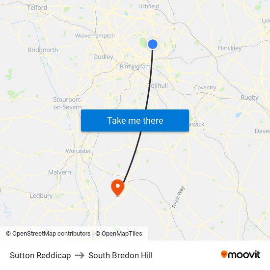 Sutton Reddicap to South Bredon Hill map