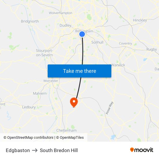 Edgbaston to South Bredon Hill map