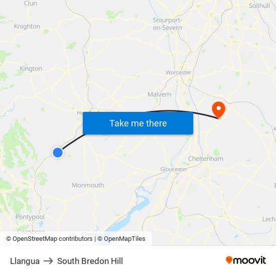 Llangua to South Bredon Hill map