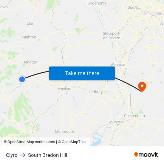 Clyro to South Bredon Hill map