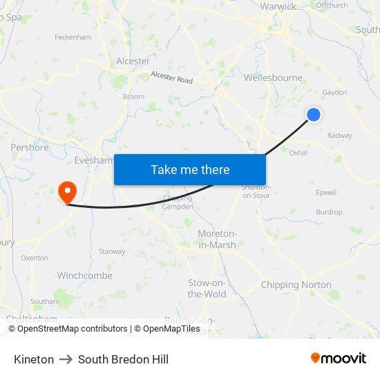 Kineton to South Bredon Hill map