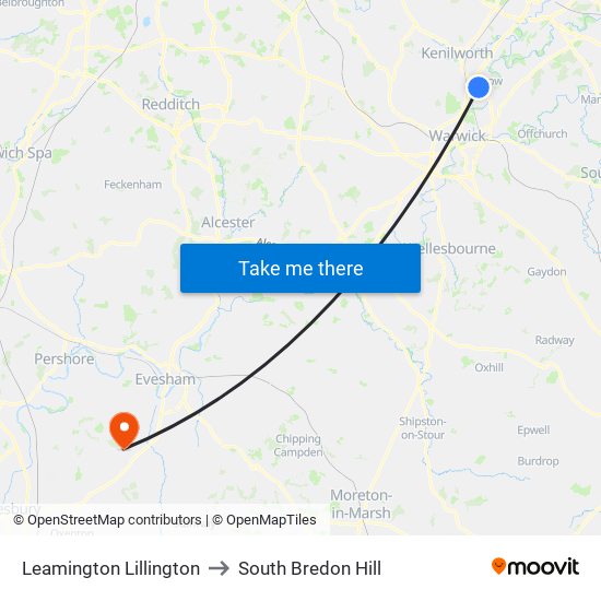 Leamington Lillington to South Bredon Hill map