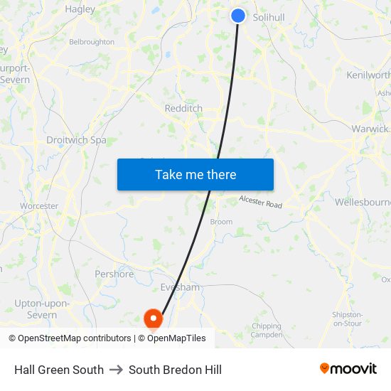 Hall Green South to South Bredon Hill map