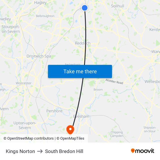 Kings Norton to South Bredon Hill map