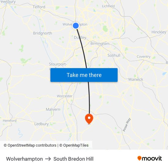 Wolverhampton to South Bredon Hill map
