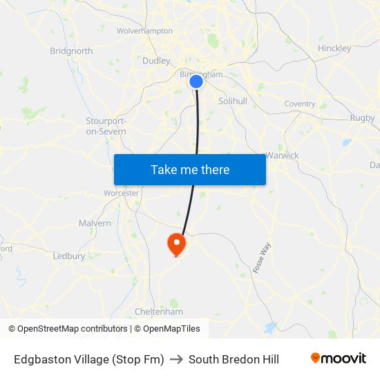 Edgbaston Village (Stop Fm) to South Bredon Hill map