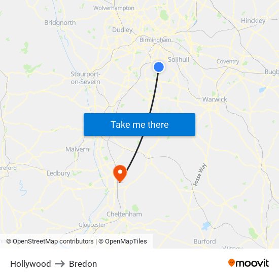 Hollywood to Bredon map