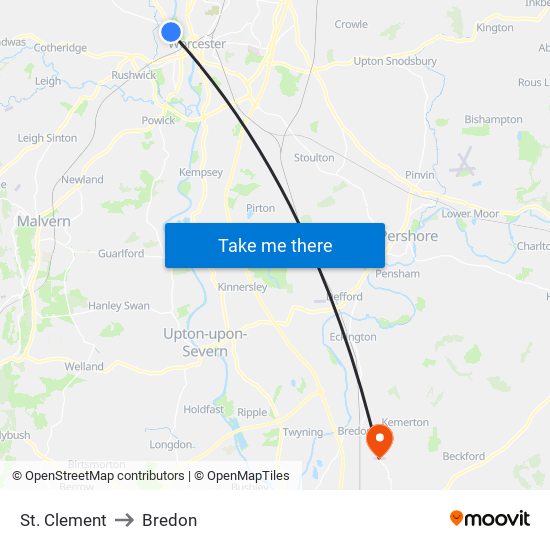 St. Clement to Bredon map