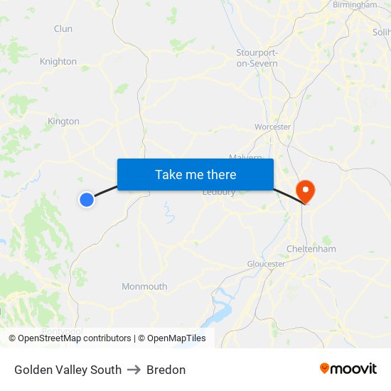 Golden Valley South to Bredon map