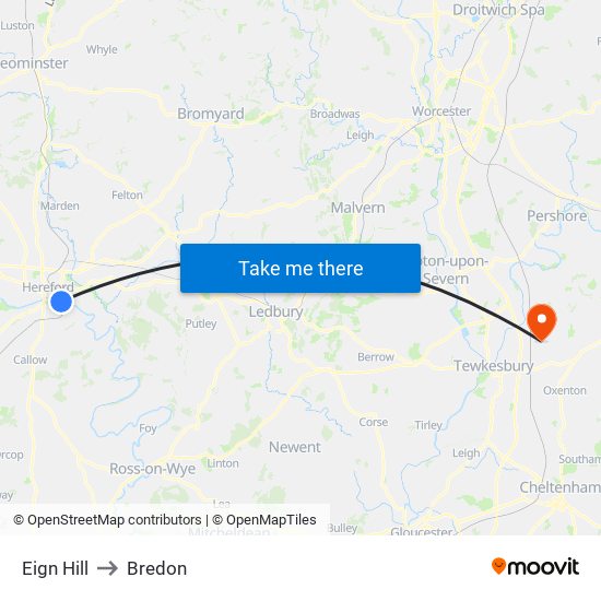 Eign Hill to Bredon map