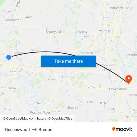 Queenswood to Bredon map