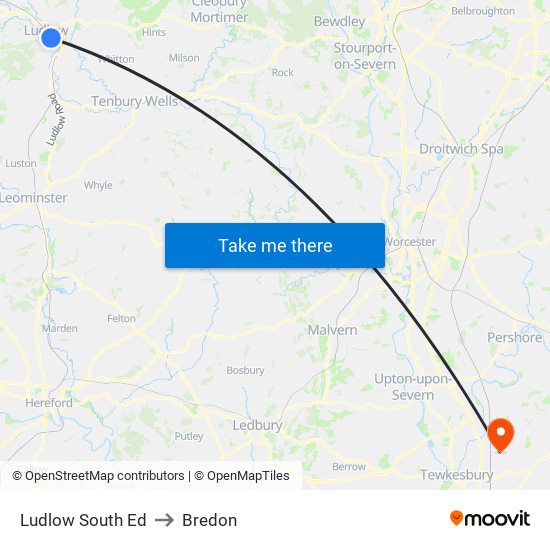 Ludlow South Ed to Bredon map