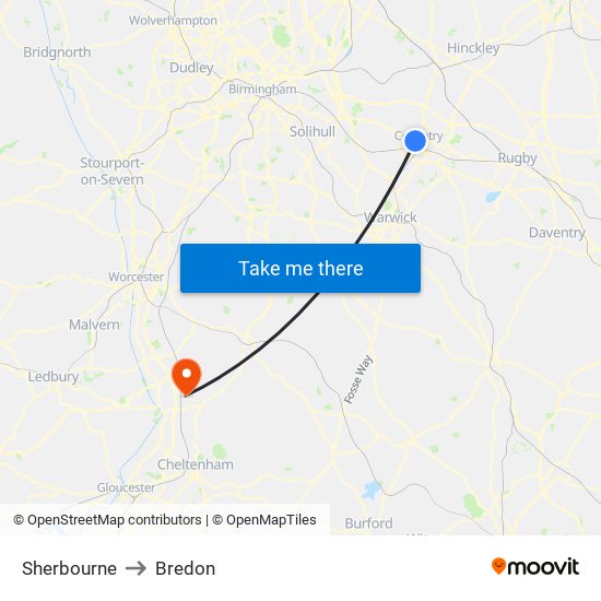 Sherbourne to Bredon map