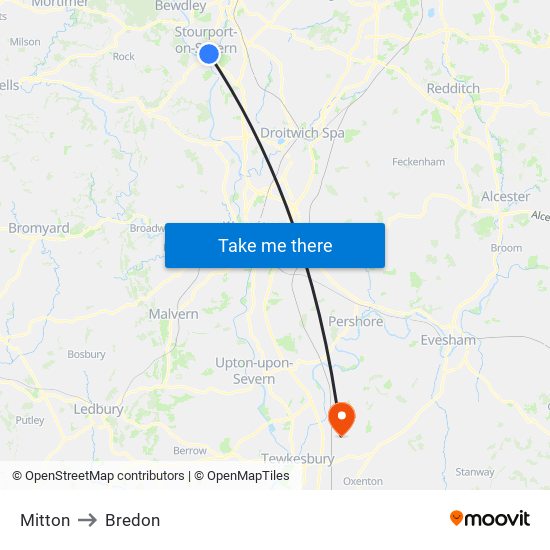 Mitton to Bredon map