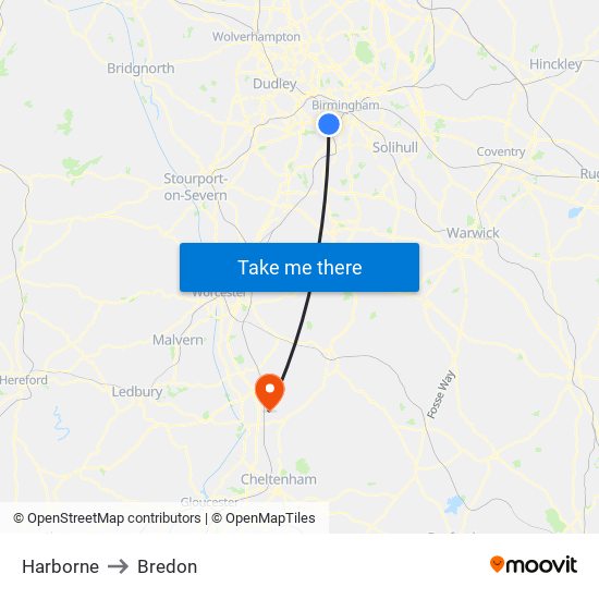 Harborne to Bredon map