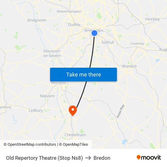 Old Repertory Theatre (Stop Ns8) to Bredon map