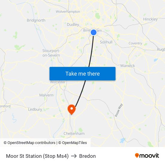 Moor St Station (Stop Ms4) to Bredon map