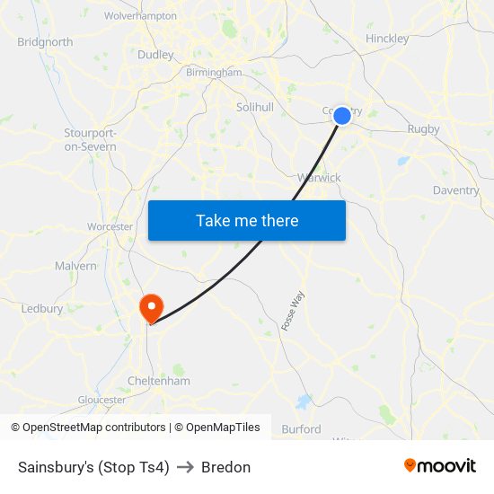 Sainsbury's (Stop Ts4) to Bredon map