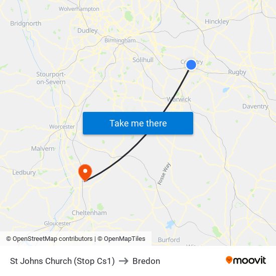 St Johns Church (Stop Cs1) to Bredon map