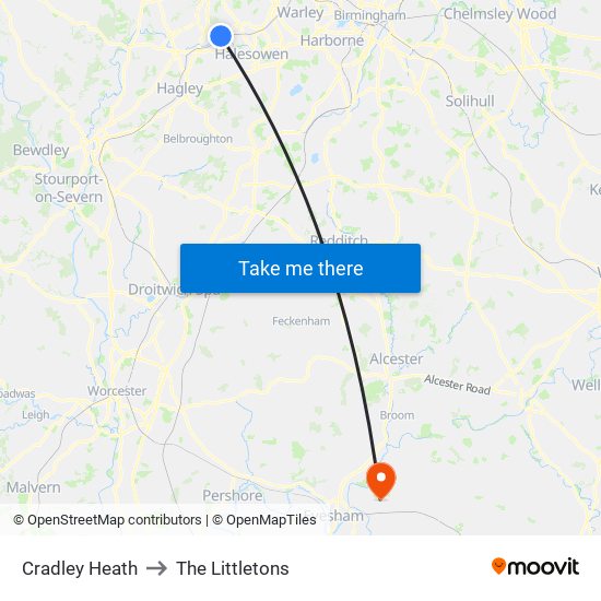 Cradley Heath to The Littletons map