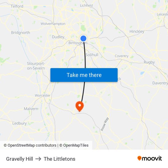 Gravelly Hill to The Littletons map