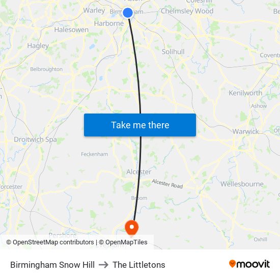 Birmingham Snow Hill to The Littletons map