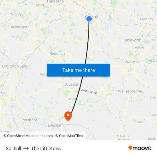 Solihull to The Littletons map