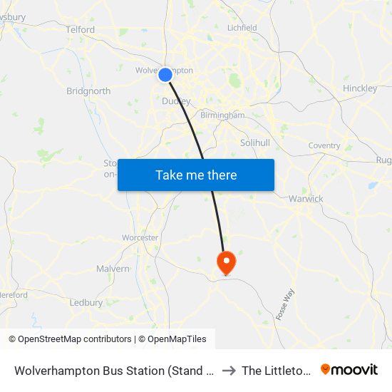 Wolverhampton Bus Station (Stand S) to The Littletons map