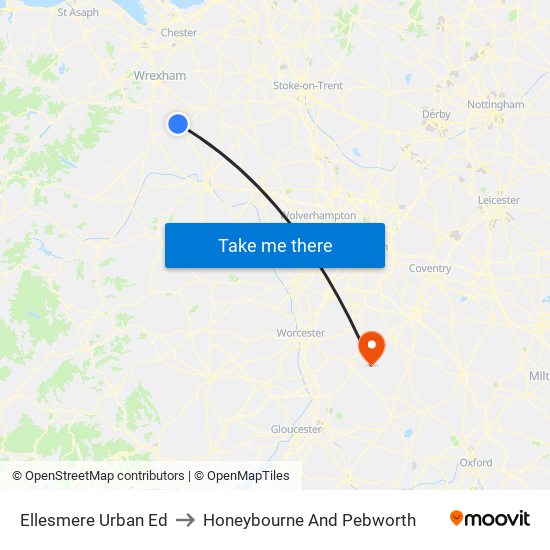 Ellesmere Urban Ed to Honeybourne And Pebworth map