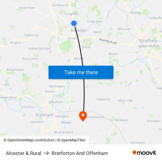 Alcester & Rural to Bretforton And Offenham map