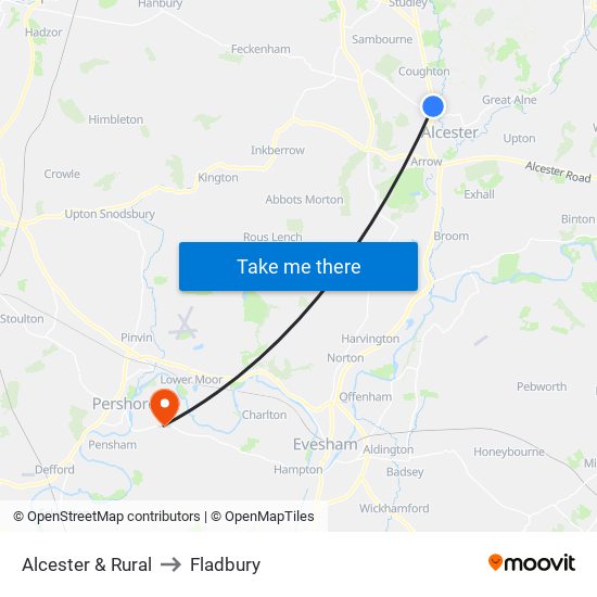 Alcester & Rural to Fladbury map