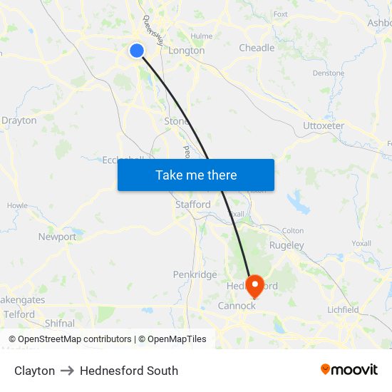 Clayton to Hednesford South map