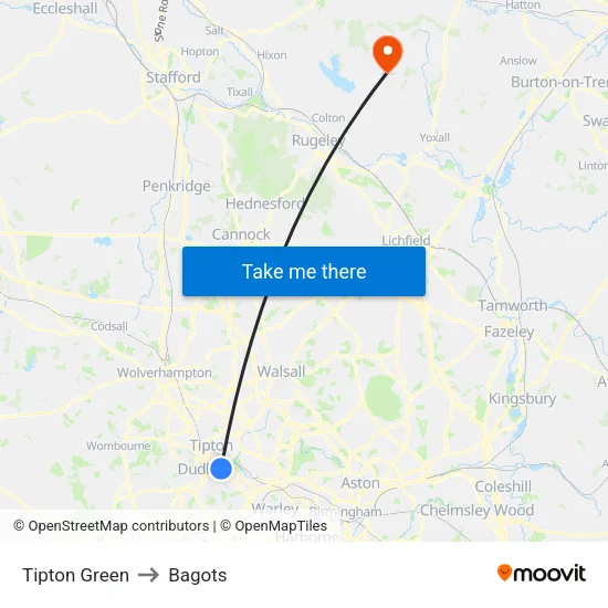 Tipton Green to Bagots map