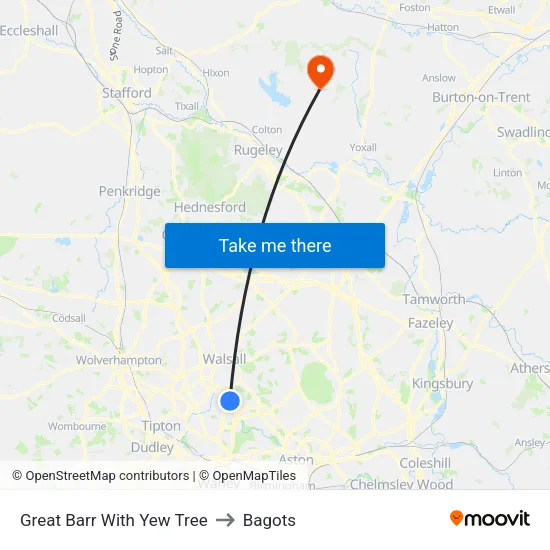 Great Barr With Yew Tree to Bagots map